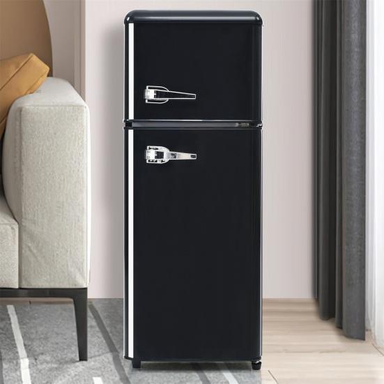 Mini Fridge 92L Retro Refrigerator LED Light Large Capacity Silver Color Handle Adjustable Temperature Sealed Adhesive Tape Red Dual Zone Kitchen