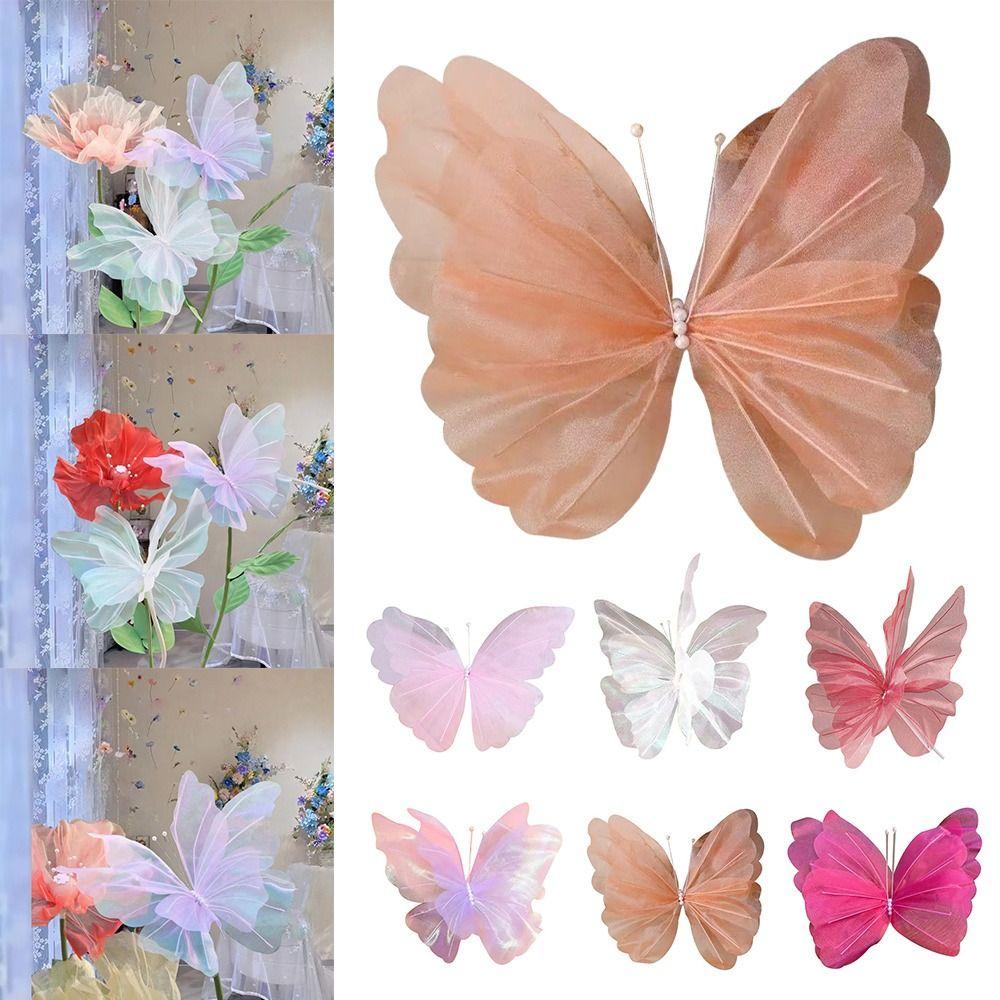 Big Size 3D Butterfly Decoration 50cm Large Hollow Design Gauze Butterfly Romantic Style Three Dimensional Hanging Butterfly