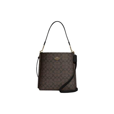 Mollie Classic Пресбиопия Signature Покрытие из холста с гладкой кожей Сумка-ведро На плечо Через плечо Сумка на руку 28 Женская Коричневый Черный