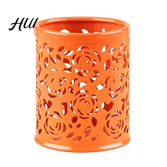 Desk Organizer Pen Holder, Large Capacity Hollow Flower Design Cup, Decorative Iron Stationery Holder for Pens Scissors Makeup Brushes Brush