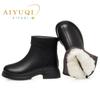 Women Snow Boots Genuine Leather Warm Winter Ankle Boots Female Natural Wool Large Size Women's Short Boots