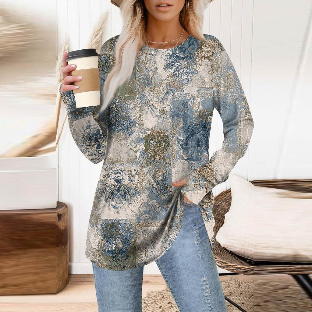 Womens Oversized Sweatshirt Graphic Sweater Long Sleeve Drop Shoulder Round Shirt Tops Vintage Clothes