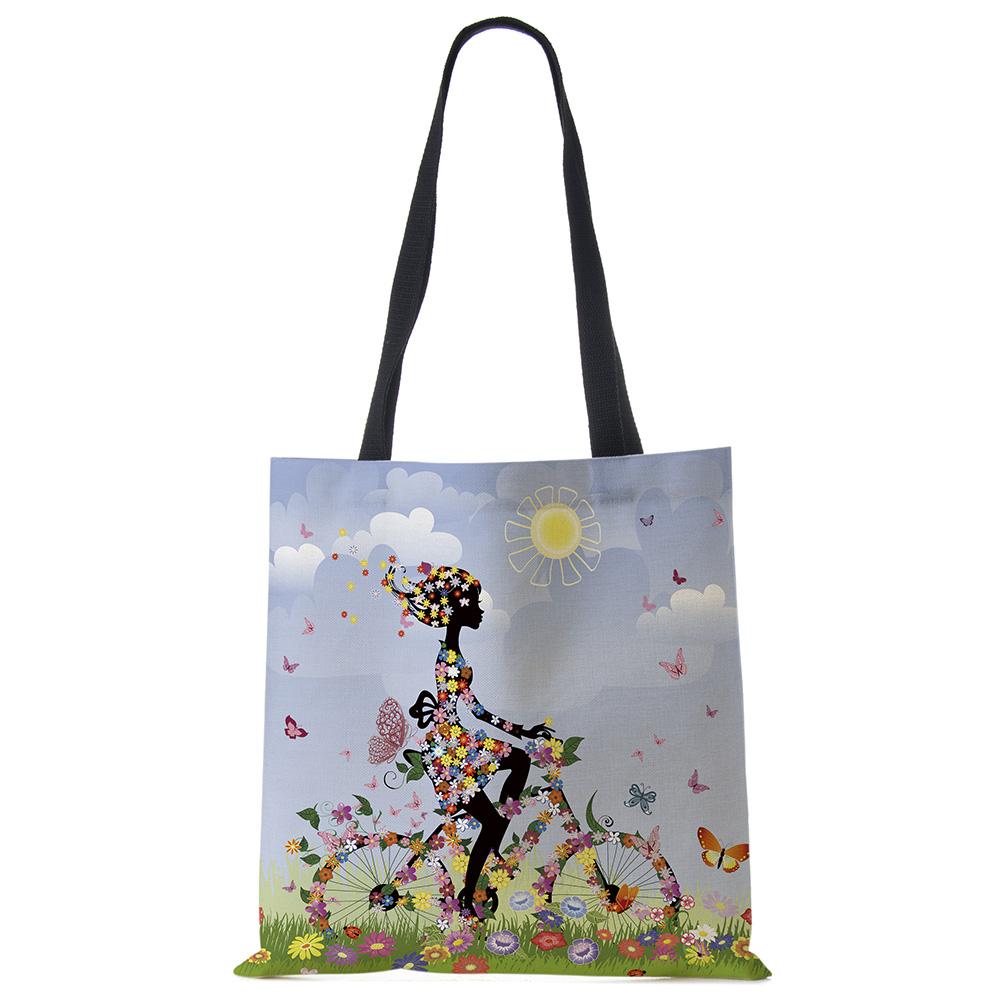 Льняные многоразовые сумки на плечо с принтом девочки, женские большие сумки-тоут, модные сумки с индивидуальным принтом KTY