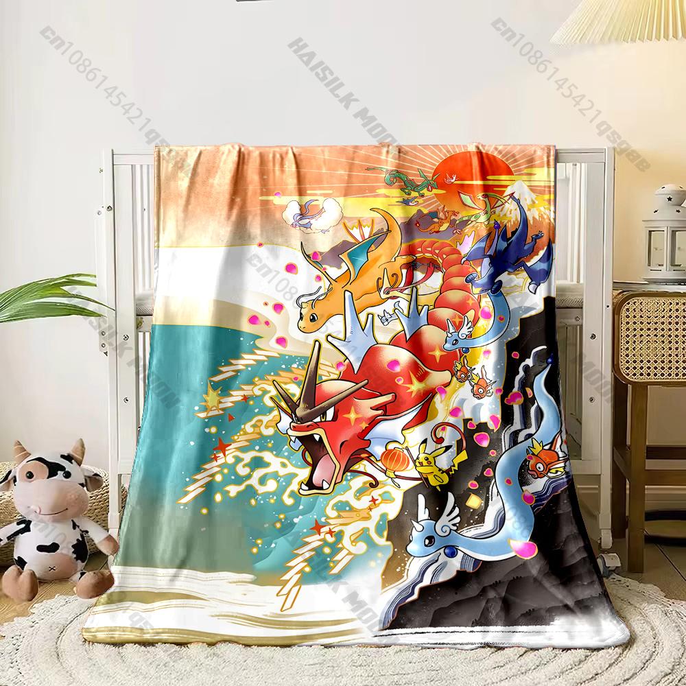Best Seller! Classic Japanese Anime Pokemon Card Retro Charizard Print Blanket Home Travel Blanket Sofa Bedding Cover Blanket