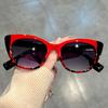 Glossy Red Black Color-Block Gradient Cat-Eye Sunglasses - Chic Women's Glasses with Anti-Glare Lenses for Fashionable Travel