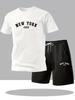 Men's Mesh Short Sleeve Print T-shirt & Shorts Set Fashionable Outfit