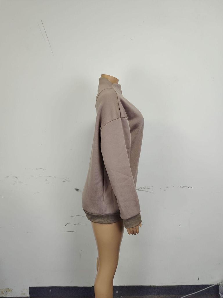 2023 Autumn/Winter Women's Loose High Neck Solid Color Long Sleeve Pullover Sweatshirt