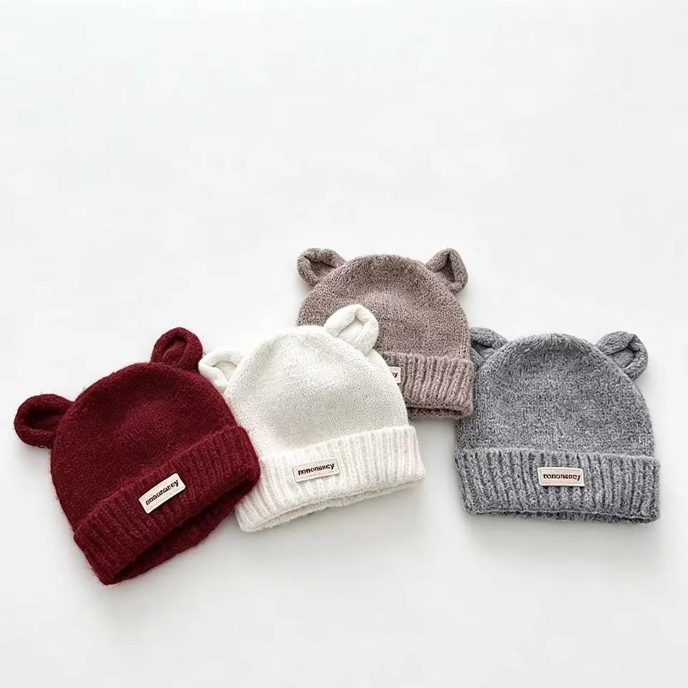 Solid Color Bear Ear Baby Hat Warm Cartoon Baby Cap New Infant Knit Beanie Winter