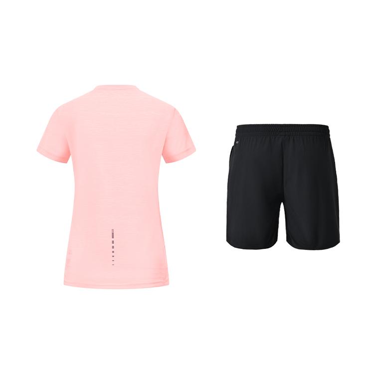 Li-Ning Однотонная дышащая удобная футболка с круглым вырезом и коротким рукавом для бега, спорта, универсальные быстросохнущие шорты, повседневный комплект ATST432-9+AKSUA22-1