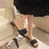 Fashion 2024 Summer New Fashion Square Head Open Toe Solid Color Comfortable Large Size Slippers for Women Wearing High Heels Outside