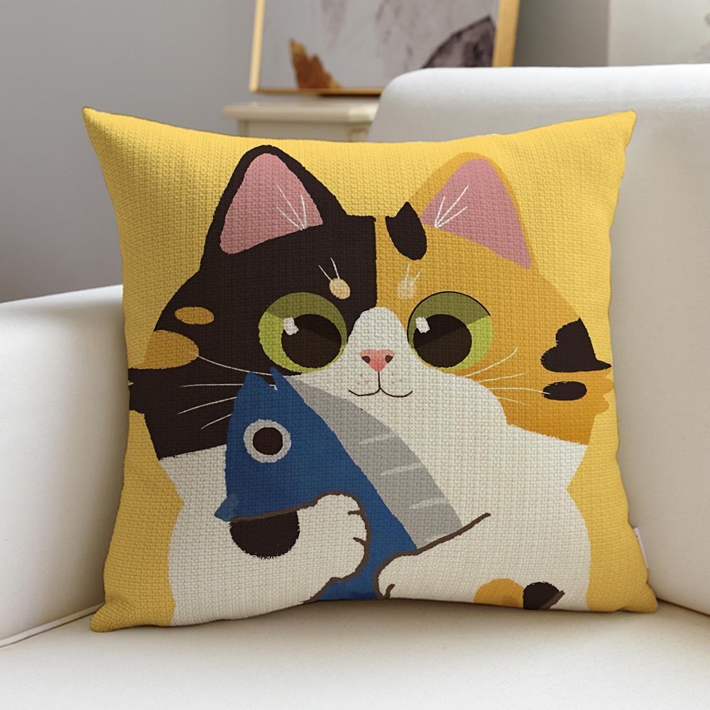 Lovely ccatS Cushion Cover Breathable and skinfriendly linen pillowcase square removable and washable cushion