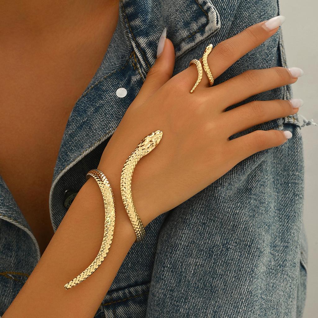 Geometric European and American High-end Women's Bracelet Ring Set Personalized Geometric Snake Spider Design Jewelry Women