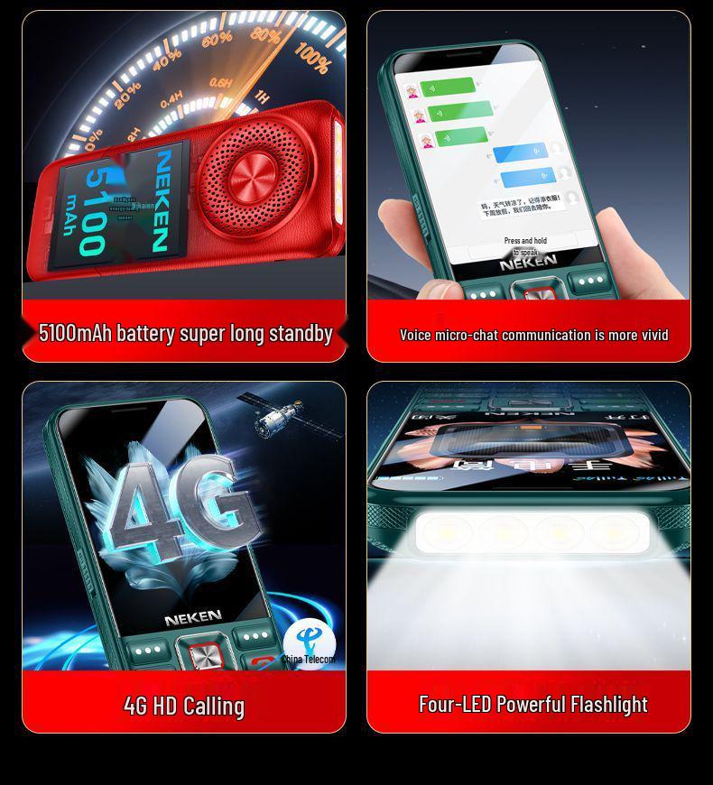 Neken 4G Телефон для пожилых: Большой экран, Громкий звук, Долгое время работы от аккумулятора, Две SIM-карты, Расширенное время ожидания