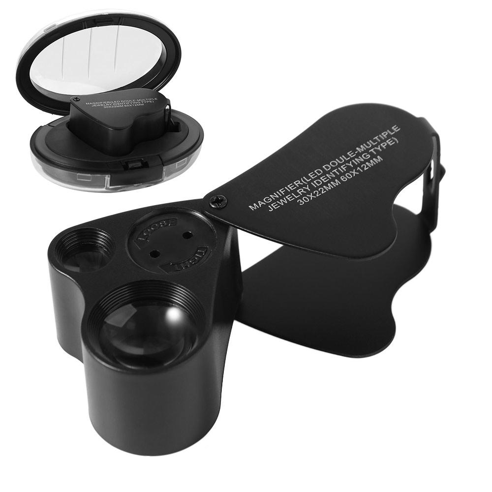 Adjustable Lighting Foldable Jewelry Magnifier Dual Lens Handheld Magnifier Coins