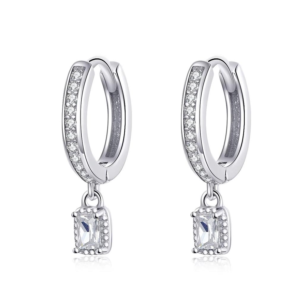 WOSTU Hot Sale 100% 925 Sterling Silver Circle Dangle Clear Zircon Earrings For Women Korean Style Wedding Fine Jewelry CTE157