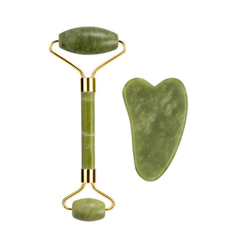 Natural Green Jade Roller Gua Sha Set Scraping Facial Massage Lifting Anti-Wrinkle Gouache Scraper Jade Massager Skin Care Tools