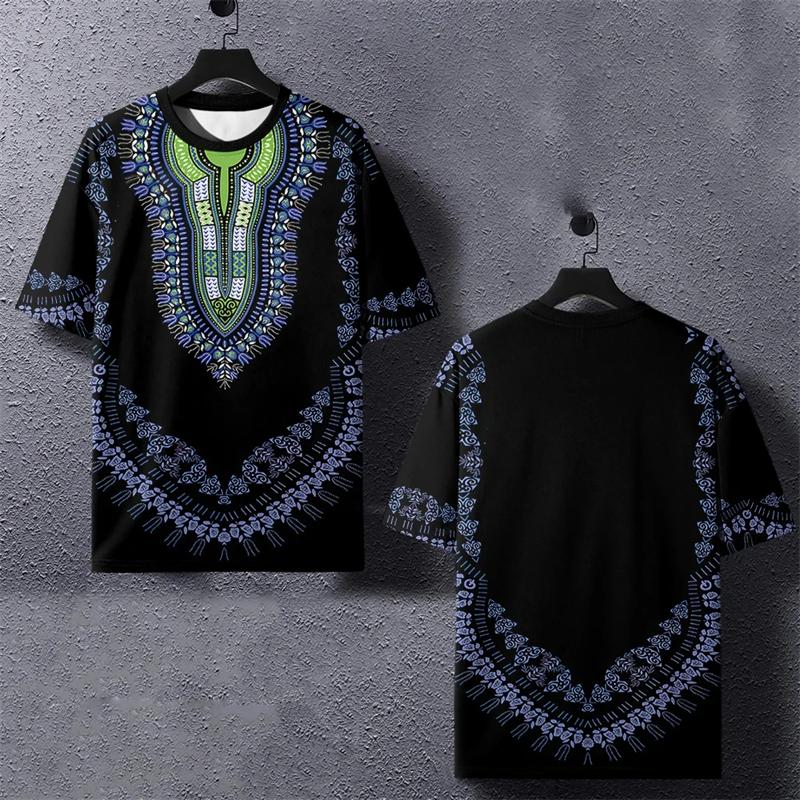 Винтажная африканская этническая полосатая 3D-печатная футболка с круглым вырезом, свободные футболки с коротким рукавом, летняя мужская одежда, размер XXS-6XL
