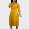 2024 African Inspired Womens V Neck Pleated Dress Fashionable Solid Color Design
