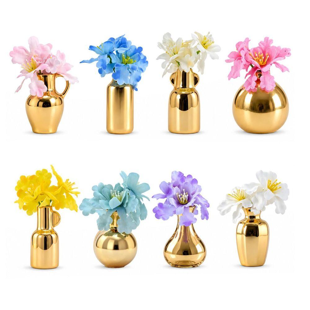8Pcs DIY Tiny Magnetic Bud Vases 3D Vase Fridge Stickers Mini Ceramic Vase Magnets Living Room