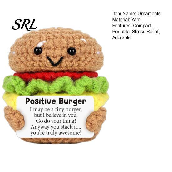Small Knitted Ornament for Home Decor Handmade Crochet Positive Burger Doll with Encouragement Card, Mini Inspirational Ornament, Healing Gift Friends