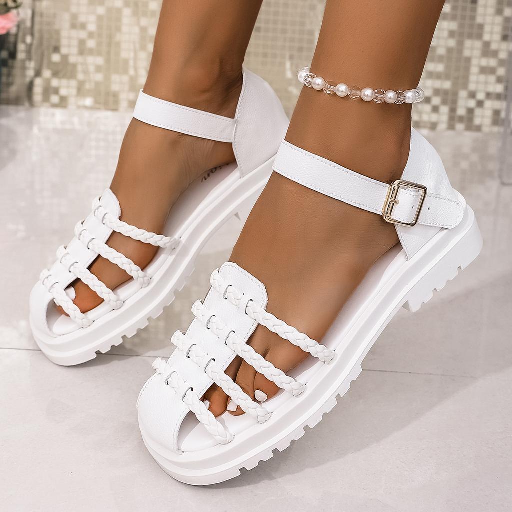 Fashion 2025 Summer Women Fashion Luxury Sandals Casual Thick Bottom Jelly Shoes Woven Roman Style Hollow Out Design Comfortable Sandals