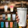 Термобутылка 600 мл для кофейных чашек с соломенными кружками, стакан из нержавеющей стали 304, термос с изоляцией, бутылка для воды, аксессуары для кофе