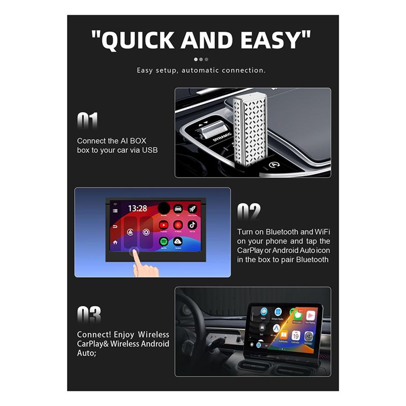Портативная AI-бокс Android 12 Carplay Беспроводной адаптер Carplay Android Auto Для Netflix Youtube VW Toyota Mazda Hyundai Haval GMC