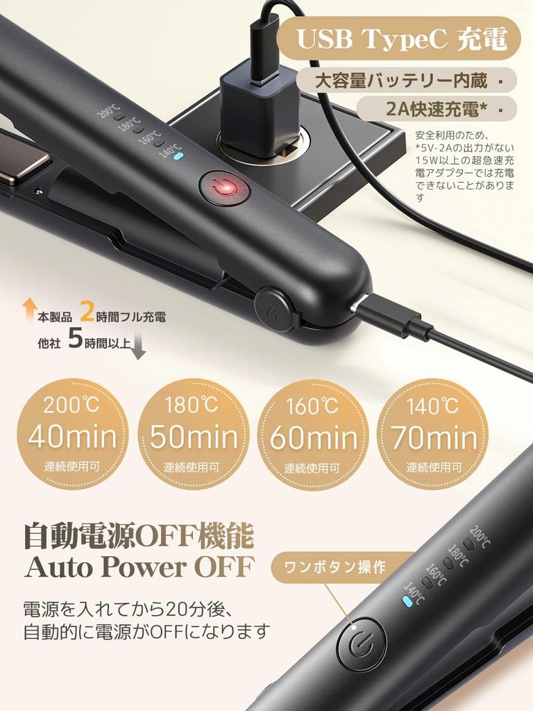 Беспроводной профессиональный утюжок для волос 2WAY Hair Professional емкостью 3200 мАч с 4 уровнями регулировки температуры от до Автоматическое управление питанием Предотвращение ошибочного запуска Простота в использовании