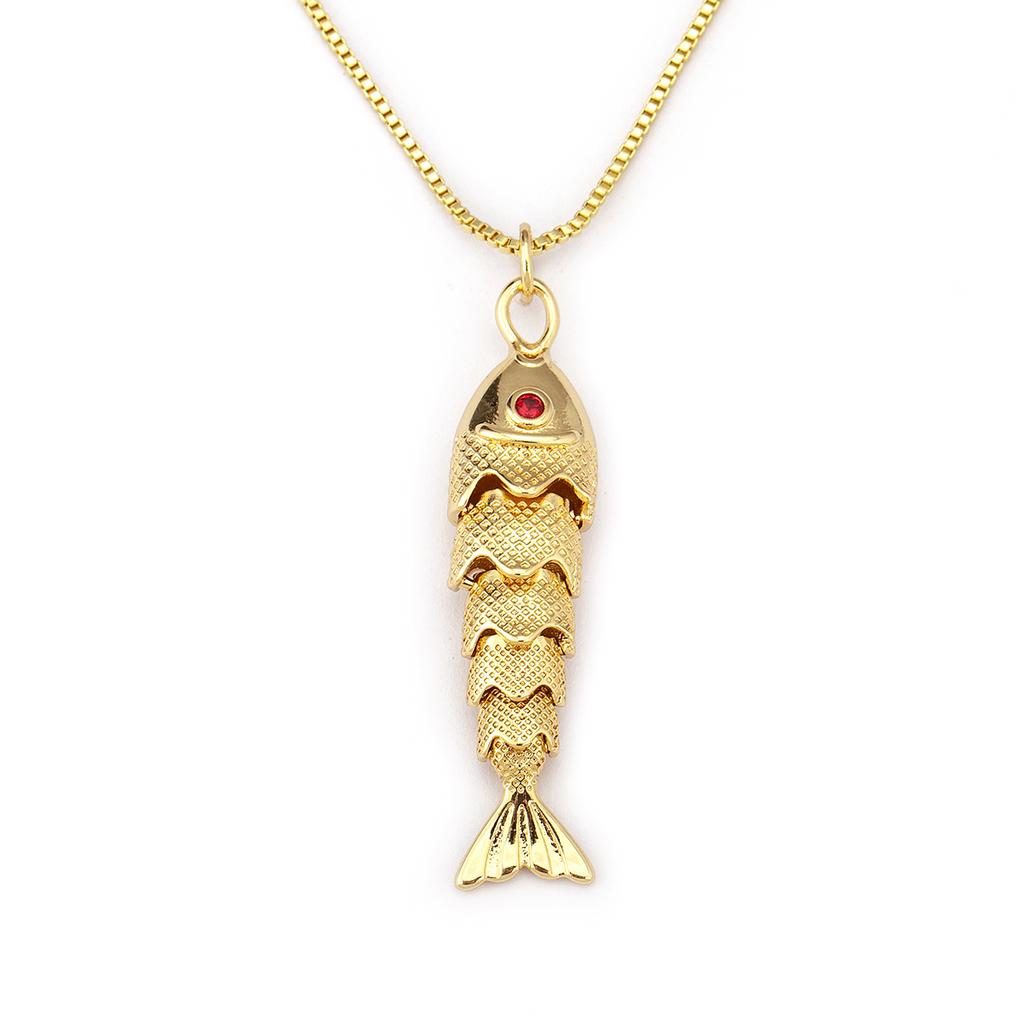 QIKU Fish Shape Pendant Necklace Gold Plated with Crystal Eye Inlay Cute Copper Link Chain for Party Travel Gifts