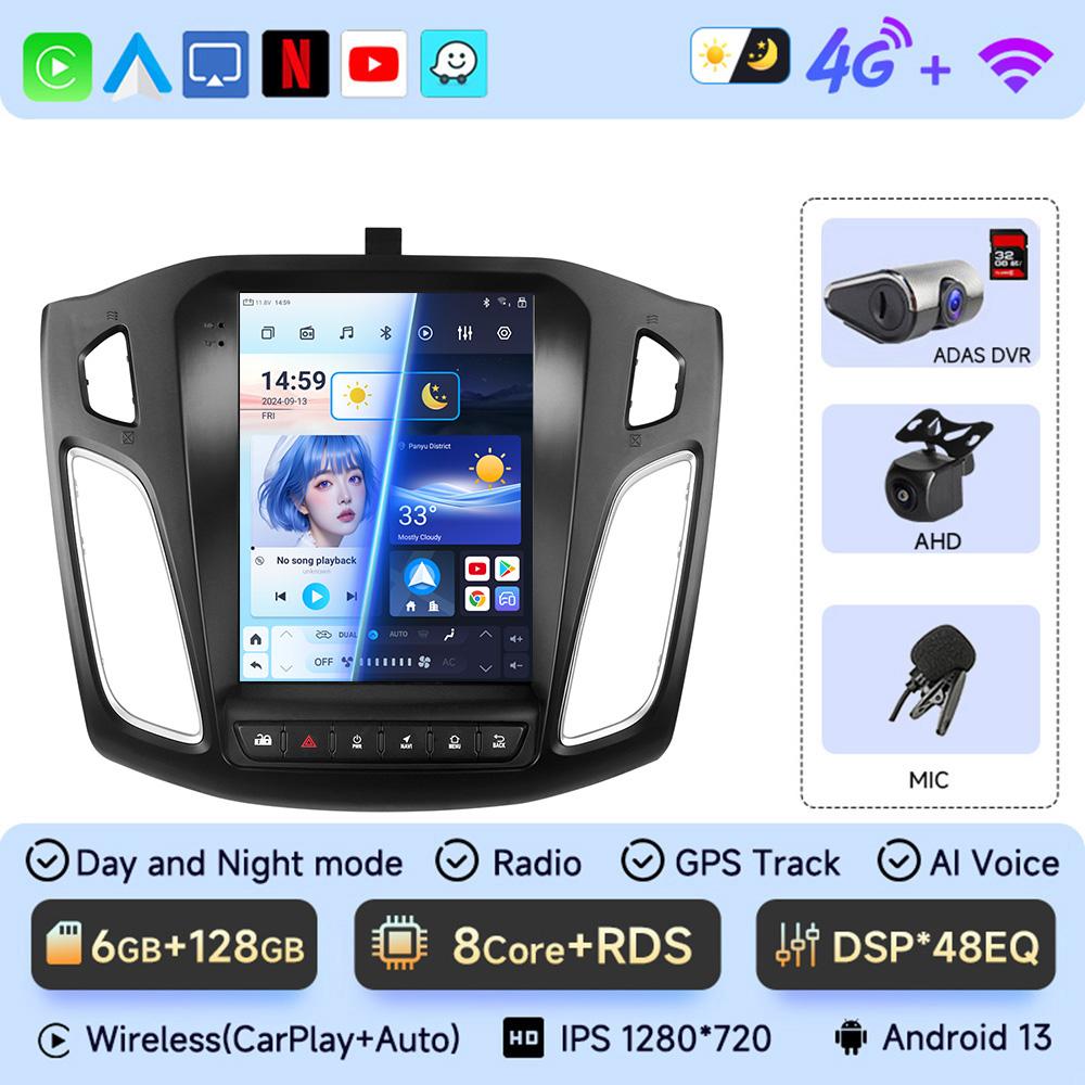 Android 13 Автомобильное радио для Ford Focus Mk3 2011-2017 Мультимедийный проигрыватель 2Din Навигация Carplay Головное устройство Стерео 9,7-дюймовые динамики Аудио