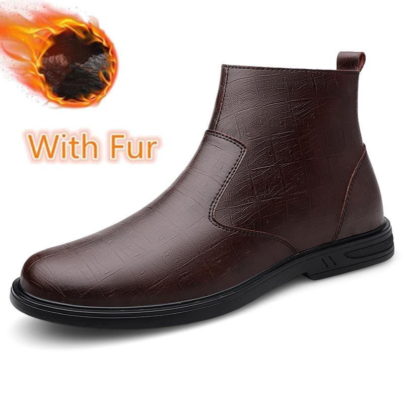 FashionNew Модные мужские ботинки челси Высококачественная деловая обувь Роскошные брендовые мужские ботильоны Теплая зимняя повседневная обувь из натуральной кожи