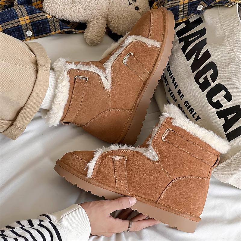 Меховые интегрированные зимние ботинки женские с пряжкой, зимние набивные утолщенные хлопковые ботинки, модные