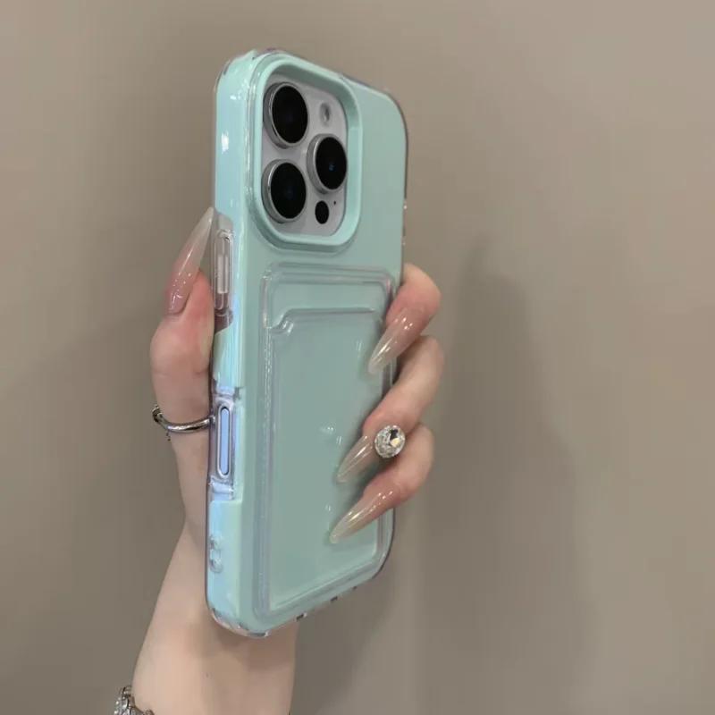 Чехол-кошелек 2-в-1 с держателем для карт для iPhone 17 Air 16 15 14 13 12 Pro Max 11, Конфетный цвет, Прозрачный, с зажимом для фото, Сумка-чехол