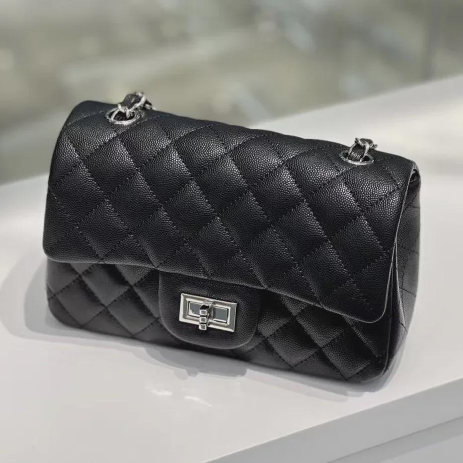 Diamond Flap Genuine Leather Women's Chain Shoulder Bag - Trendy High-Grade Small Square Crossbody for Autumn/Winter