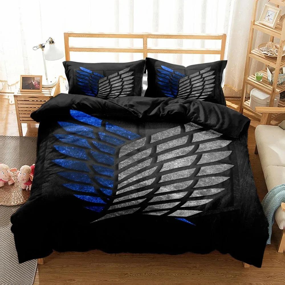 Cartoon 3DPrinted A-Attack On Titan Bedding Set Duvet Cover Pillowcase Anime Kids Bedroom Decor Single Double Large Size Bedding