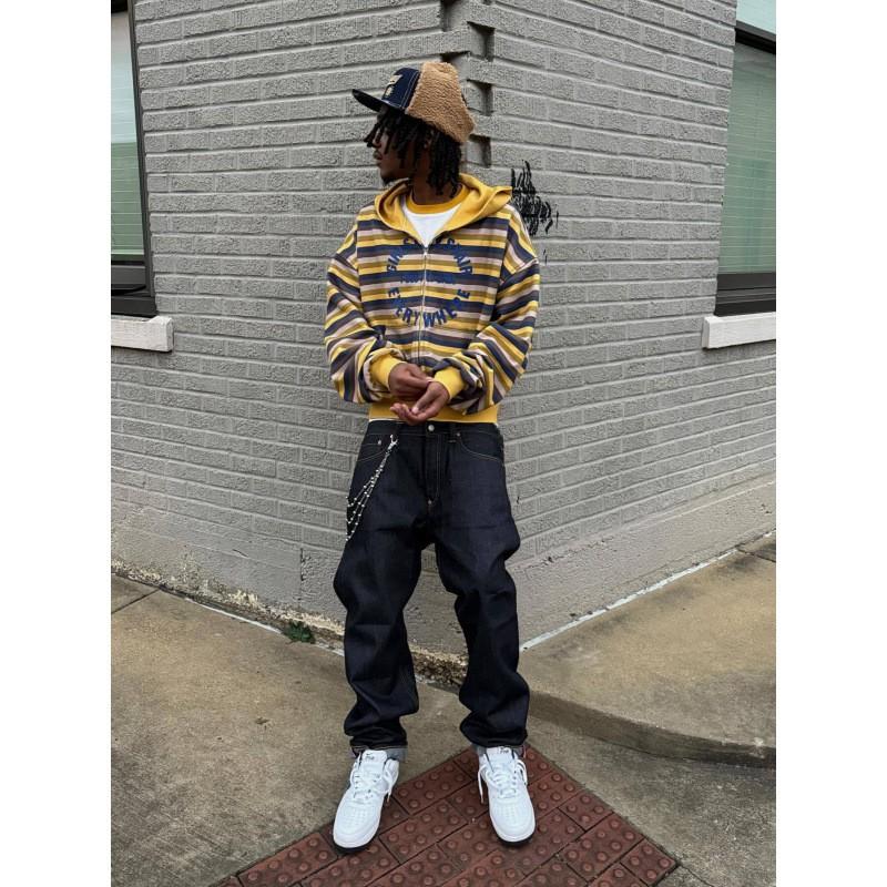 Striped Print Loose Fit Hoodie Unisex Streetwear Casual Long Sleeve Pullover