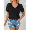 Ladies Casual Fashion Sexy Hollow Lace V-Neck Short Sleeve Top