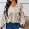 Женская мода однотонная футболка с V-образным вырезом и длинными рукавами, повседневная футболка, зимняя