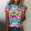 Летняя женская винтажная футболка с цветным принтом, топы с круглым вырезом, футболки, женская модная одежда с коротким рукавом, женская повседневная стильная одежда