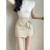 Women High Waist Wrap Skort With Side Tie Knot Detail