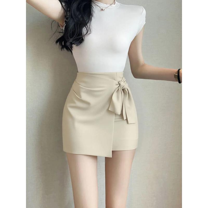 Women High Waist Wrap Skort With Side Tie Knot Detail