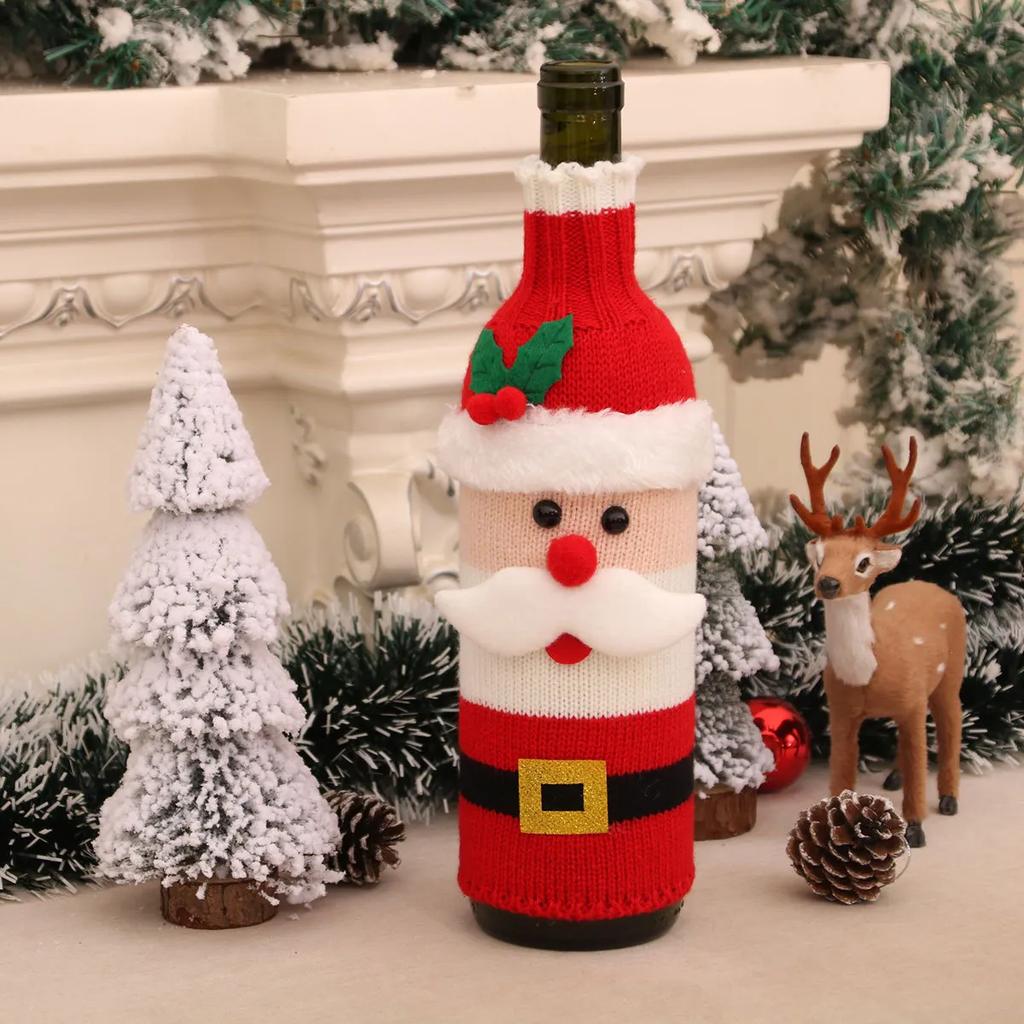 Рождественская винная бутылка, чехол, красный Санта-Клаус, вязаная рождественская сумка для вина, украшение для обеденного стола YFA2085