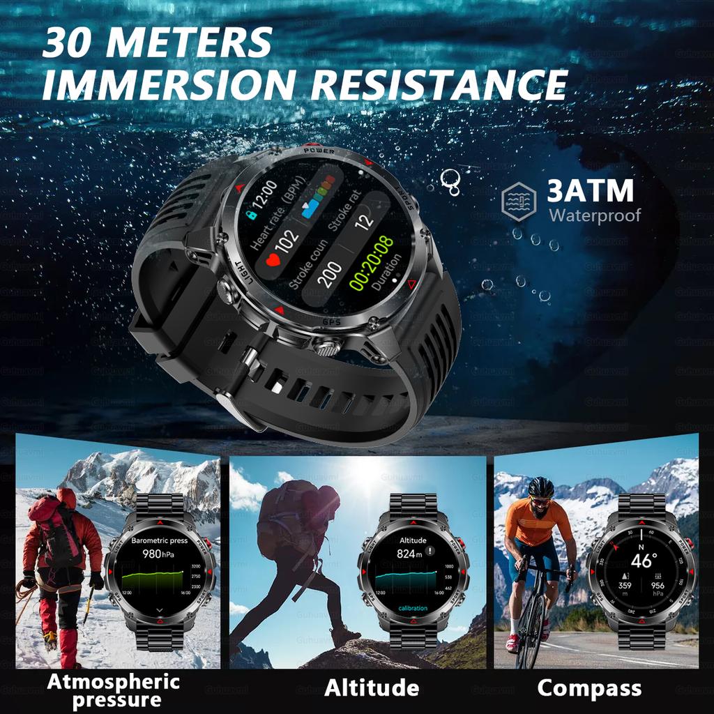 Новые Профессиональные Спортивные Умные Часы с GPS для Мужчин 1.46" AMOLED Экран 3ATM Компас Фитнес-трекер Военные Умные Часы