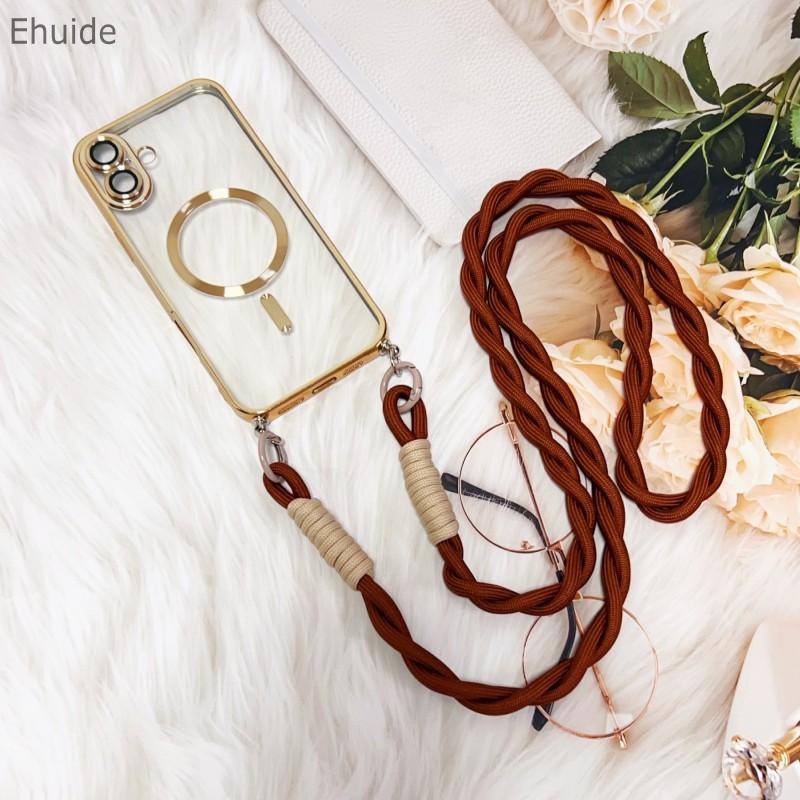 Magnetic Case For Samsung Galaxy S25 Ultra S21 S22 S23 Plus S20 S24 FE Magsafe Transparent Plating Strap Crossbody Lanyard Cover