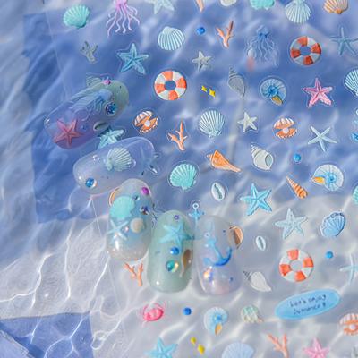 5D Летняя наклейка для ногтей в виде морской ракушки, блестящие тисненые наклейки для ногтей в виде морской звезды, летние пляжные наклейки для вина, медузы, наклейки для ногтей, украшение