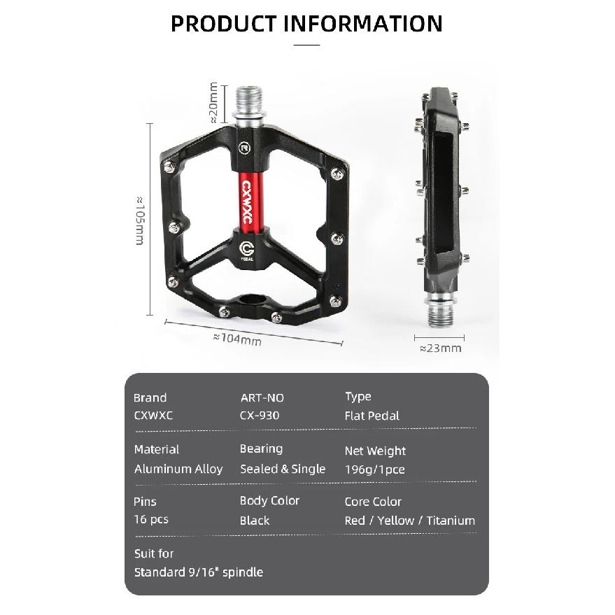 CXWXC Bicycle Pedals of Flat with Removable Anti-slip Pins Ultralight Aluminum Sealed Bearings MTB Road Bike Wide Flat Pedals