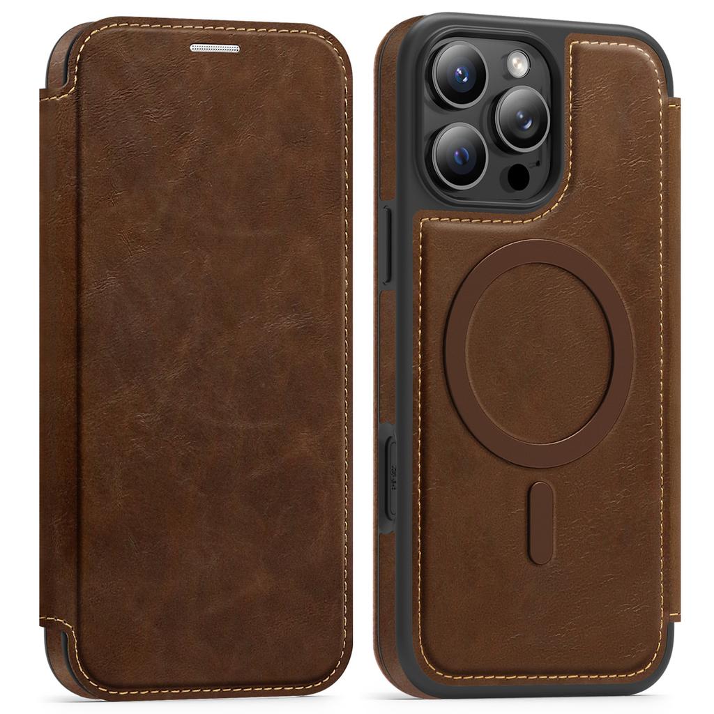 For iPhone 15 Pro Max Case Compatible with MagSafe RFID Blocking Card Holder Leather Phone Cover