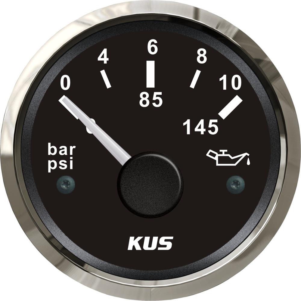 KUS 52MM Boat Car Oil Pressure Gauge Meter 0-5bar(0-75PSI) 0-10bar(0-145PSI) with Backlight 12V/24V Oil Pressure Sensor