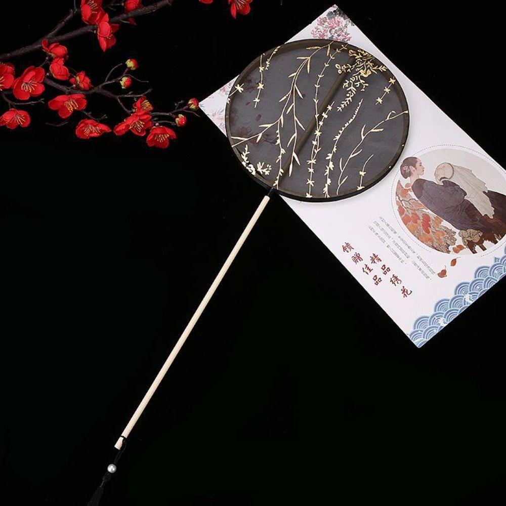 Long Handle Embroidery Fan Chinese Style Silk Fan Ancient Tuan Fan  Photography Prop