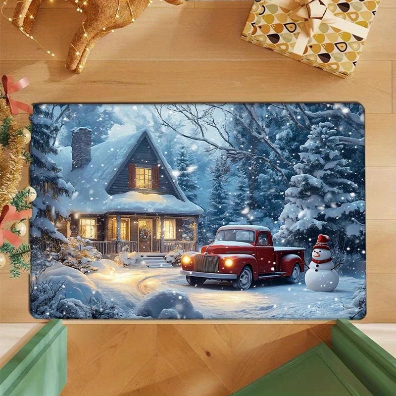 Flannel Thickness Mat - 1pc Door Mat, Winter Christmas Snow Scene Non-Slip Mat, Comfortable Floor Mat, Merry Christmas